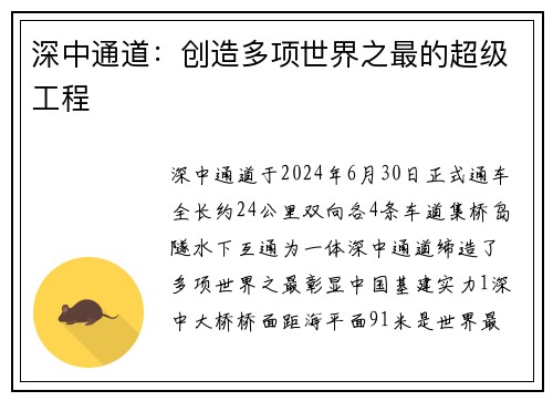 深中通道：创造多项世界之最的超级工程
