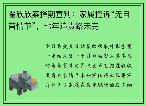 翟欣欣案择期宣判：家属控诉“无自首情节”，七年追责路未完