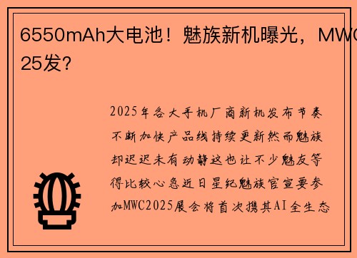 6550mAh大电池！魅族新机曝光，MWC25发？