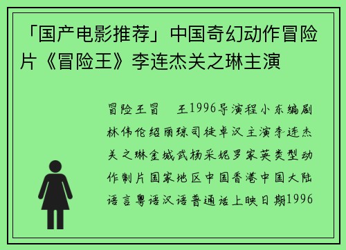 「国产电影推荐」中国奇幻动作冒险片《冒险王》李连杰关之琳主演