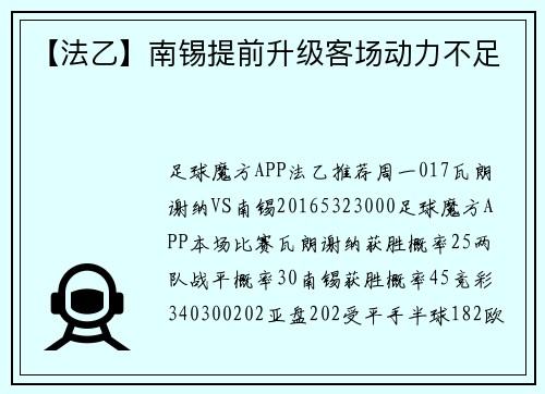 【法乙】南锡提前升级客场动力不足