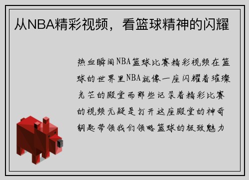 从NBA精彩视频，看篮球精神的闪耀