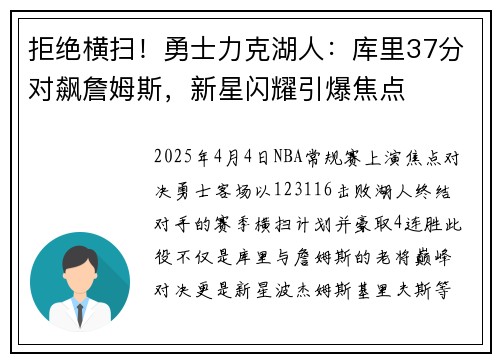 拒绝横扫！勇士力克湖人：库里37分对飙詹姆斯，新星闪耀引爆焦点