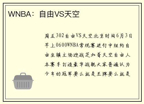 WNBA：自由VS天空