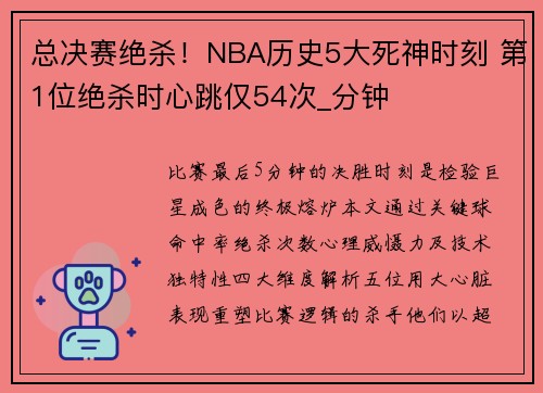 总决赛绝杀！NBA历史5大死神时刻 第1位绝杀时心跳仅54次_分钟